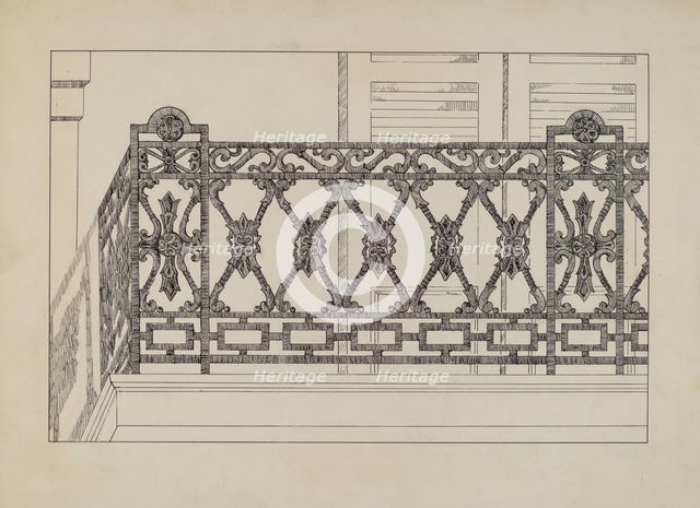 Cast Iron Balcony Railing, c. 1936. Creator: Arelia Arbo.