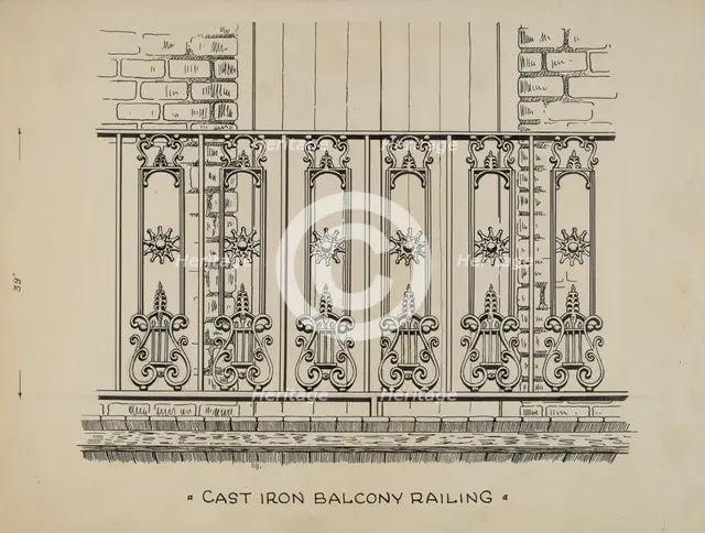 Cast Iron Balcony Railing, c. 1936. Creator: Ray Price.
