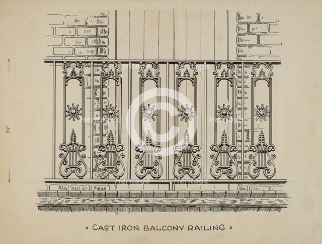 Cast Iron Balcony Railing, c. 1936. Creator: Ray Price.
