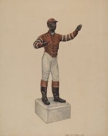 Cast Iron Dobbie: Jockey, c. 1939. Creator: Paul Poffinbarger