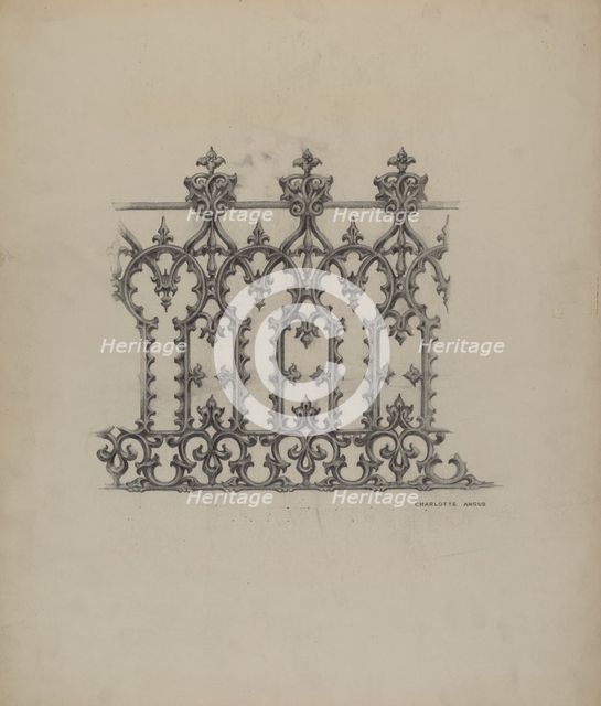 Cast Iron Fence, c. 1937. Creator: Charlotte Angus.