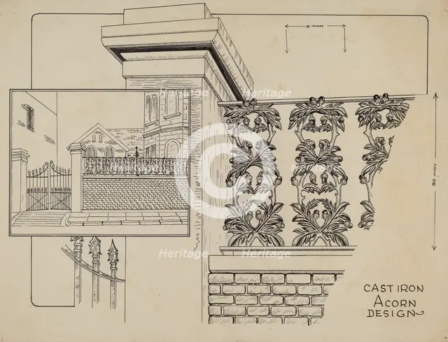 Cast Iron Fence Railing, c. 1936. Creator: Ray Price.