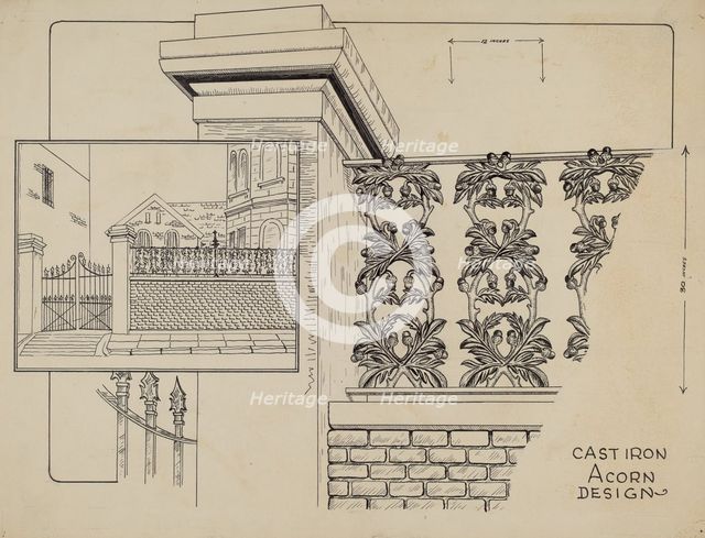 Cast Iron Fence Railing, c. 1936. Creator: Ray Price.