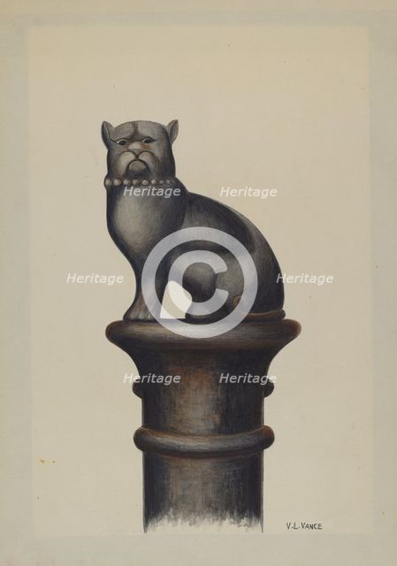 Cast Iron Hitching Post, c. 1941. Creator: V. L. Vance.