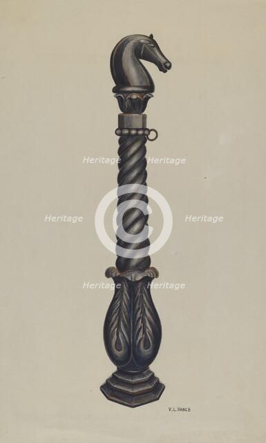 Cast Iron Hitching Post, c. 1941. Creator: V. L. Vance.