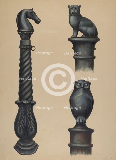 Cast Iron Hitching Post, c. 1941. Creator: V. L. Vance.