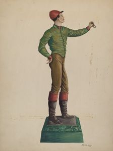 Cast Iron Jockey Hitching Post, c. 1938. Creator: Frank Gray
