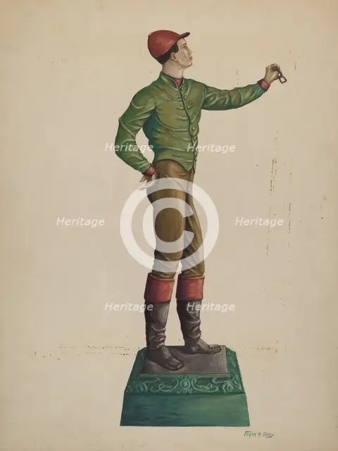 Cast Iron Jockey Hitching Post, c. 1938. Creator: Frank Gray.