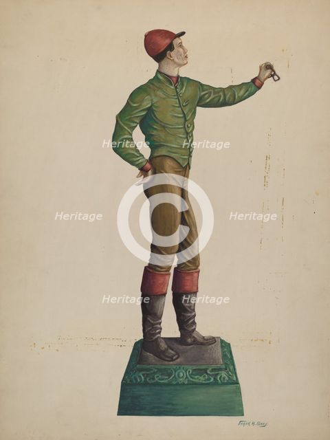 Cast Iron Jockey Hitching Post, c. 1938. Creator: Frank Gray.