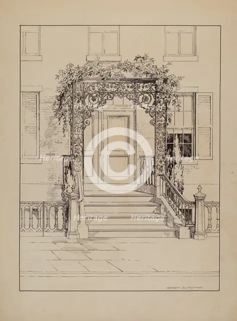 Cast Iron Porch, c. 1936. Creator: Gilbert Sackerman.