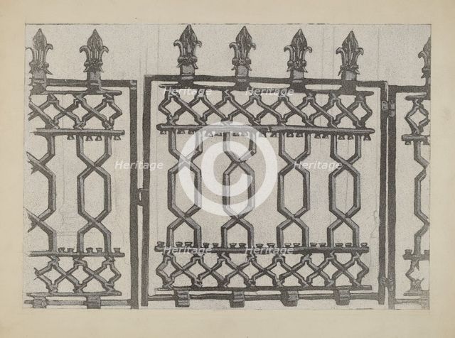 Cast Iron Rail and Gate, c. 1936. Creator: Arelia Arbo.