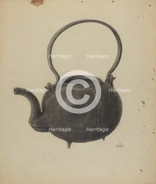 Cast Iron Tea Kettle, c. 1938. Creator: William Schmidt.