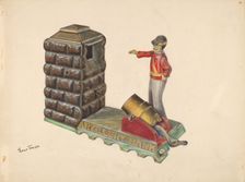 Cast Iron Toy: Artillery Bank, c. 1937. Creator: Lew Tower
