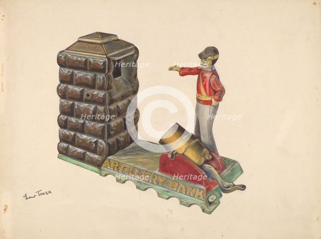 Cast Iron Toy: Artillery Bank, c. 1937. Creator: Lew Tower.