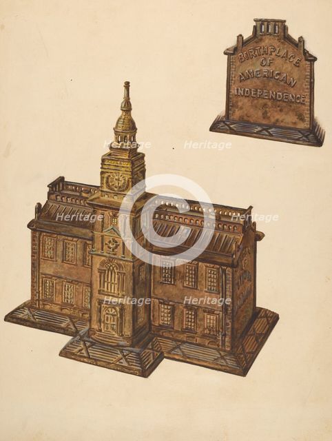 Cast Iron Toy Bank: Independence Hall, c. 1937. Creator: Dorothy Brennan.