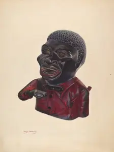 Cast Iron Toy Bank: "Jolly Nigger", c. 1937. Creator: Chris Makrenos