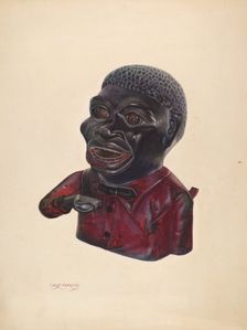 Cast Iron Toy Bank: "Jolly Nigger", c. 1937. Creator: Chris Makrenos