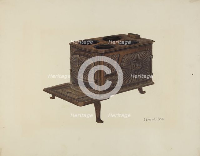 Cast Iron Toy Stove, c. 1939. Creator: Edmond Lorts.