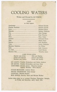 Cast listing for Shearer Summer Theatre's production of Cooling Waters, 1948. Creator: Unknown