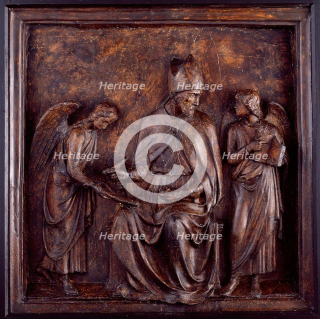 Cast of a bronze panel depicting St Augustine with two angels...Duomo, Florence), 19th century? Creator: Unknown.