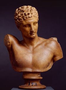 Cast of Bust of Hermes, (from the group Hermes with the Infant Dionysus'), (c350-330 BC), c1880s. Creator: D Brucciani & Co