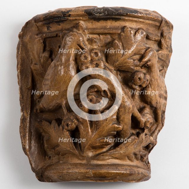 Cast of capital with birds eating from fruit-bearing plant, c1850. Creator: Unknown.