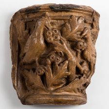 Cast of capital with birds eating from fruit-bearing plant, c1850. Creator: Unknown