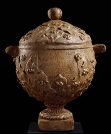 Cast of cinerary urn inscribed for L. Rasticanus Eu.odes? by mother Rasticana, (19th century?). Creator: Unknown