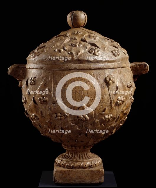 Cast of cinerary urn inscribed for  L. Rasticanus Eu.odes? by mother Rasticana, (19th century?). Creator: Unknown.