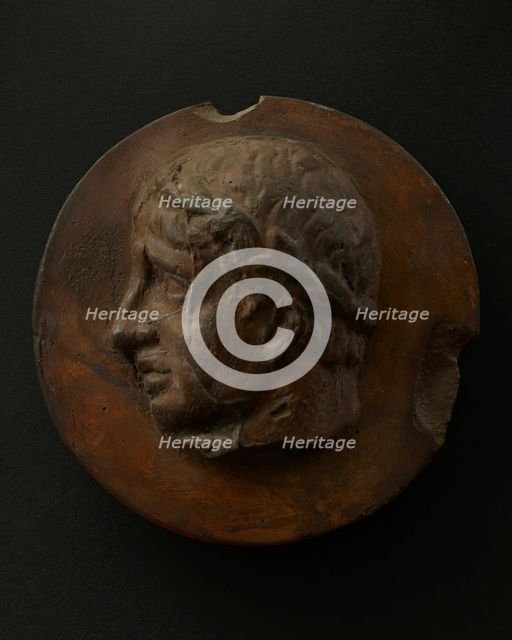Cast of clean-shaven Roman man wearing a wreath. Creator: Unknown.