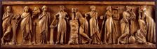 Cast of front panel of Roman sarcophagus of the Muses, late 18th cent Creator: Unknown