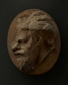 Cast of head of Dacian with large nose and under-chin beard. Creator: Unknown