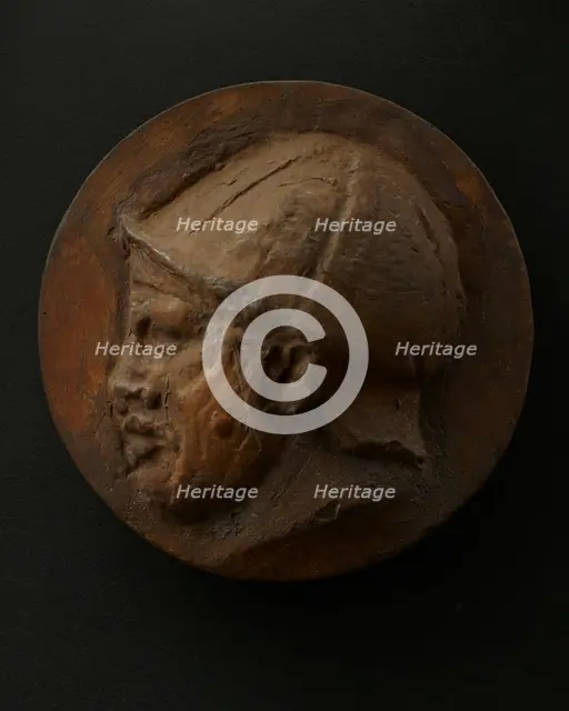 Cast of head of deceased or sleeping Roman auxiliary in helmet. Creator: Unknown.