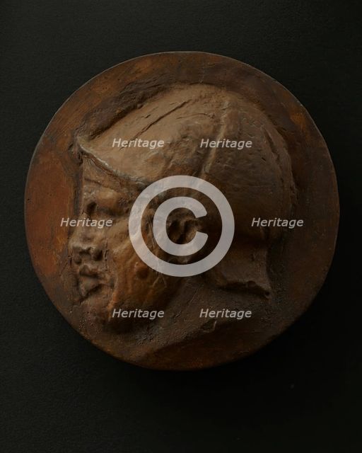 Cast of head of deceased or sleeping Roman auxiliary in helmet. Creator: Unknown.