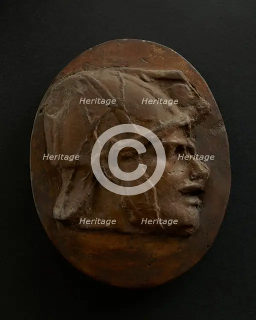 Cast of head of Eastern archer with helmet. Creator: Unknown.