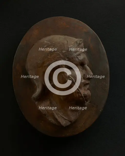 Cast of head of Roman soldier in helmet with bulging brow. Creator: Unknown.