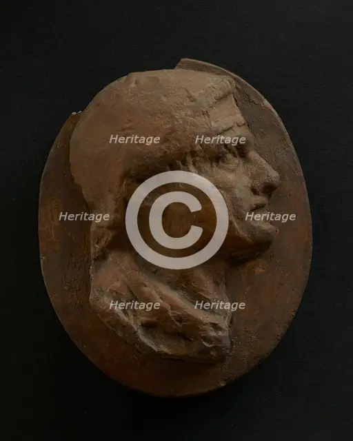 Cast of head of Roman soldier with creased brow. Creator: Unknown.
