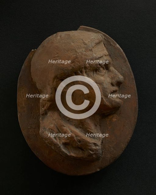 Cast of head of Roman soldier with creased brow. Creator: Unknown.