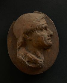 Cast of head of Roman soldier with creased brow. Creator: Unknown