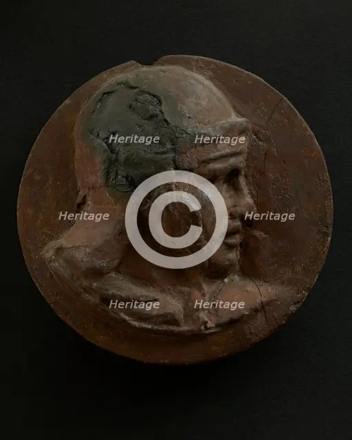 Cast of head of Roman soldier with left arm raised and engaged expression. Creator: Unknown.