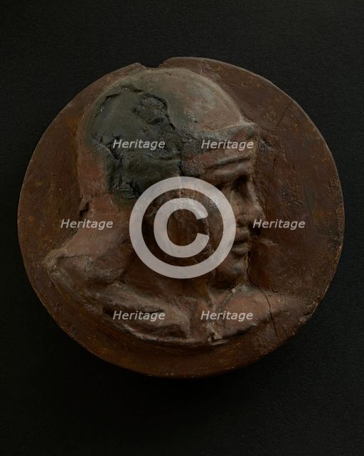 Cast of head of Roman soldier with left arm raised and engaged expression. Creator: Unknown.