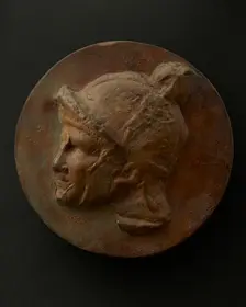 Cast of head of young Roman auxiliary wearing helmet. Creator: Unknown