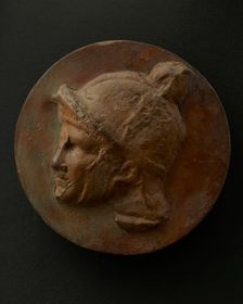 Cast of head of young Roman auxiliary wearing helmet. Creator: Unknown