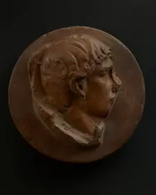 Cast of head of youth in background. Creator: Unknown