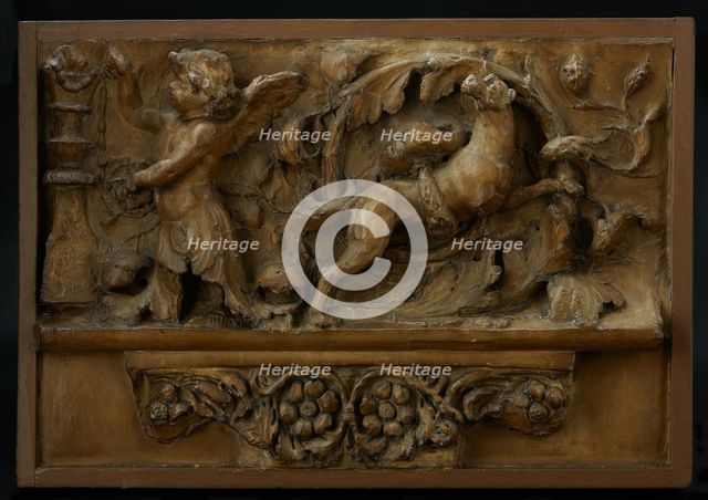 Cast of lost frieze (?) from Aula Regia mounted over cast of scrolls and flowers. Creator: Unknown.