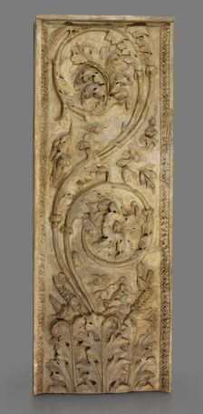 Cast of monumental pilaster fragment with acanthus, scrolls, and birds, late 18th century. Creator: Unknown