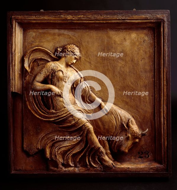 Cast of neo-attic relief showing a woman with a bull, c420-406 BC, (19th century?). Creator: Unknown.