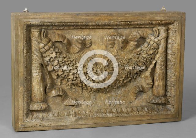 Cast of panel with oak-leaf garland between candelabra, late 18th century-early 19th century. Creator: Unknown.