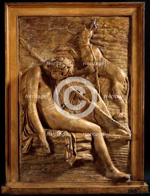 Cast of relief showing Endymion and his dog, (18th century?). Creator: Unknown.