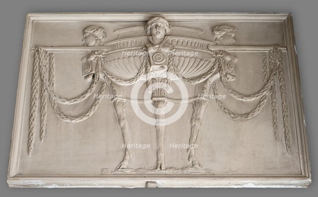 Cast of relief with a tripod decorated with herms and garlands, (19th century?). Creator: Unknown.